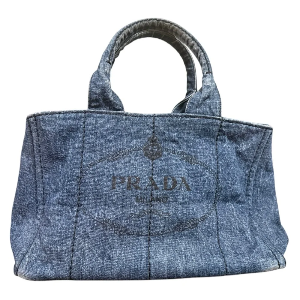 Authentic Prada Denim Canapa Tote Medium | 16” Blue Jean Prada Milano Bag - Picture 3 of 13